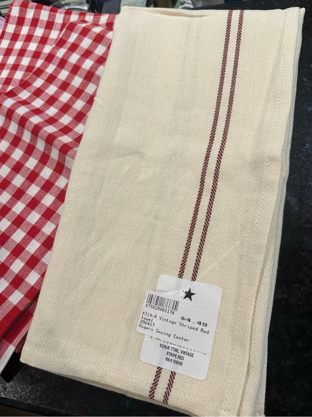 Set of 11 Assorted Checked and Solid Kitchen Towels - Red, Cream, Beige
